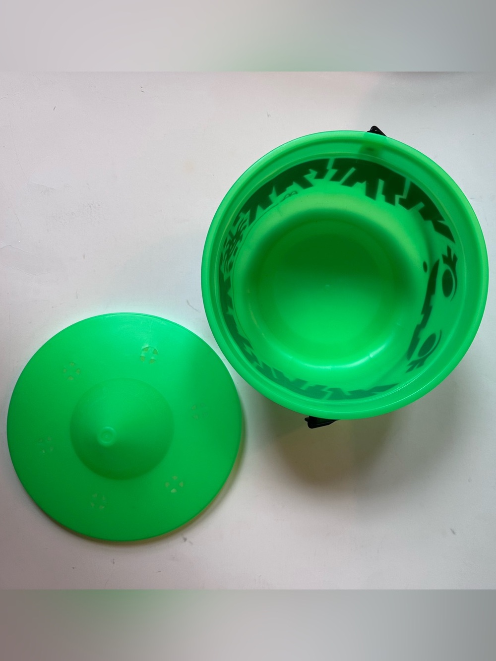 VINTAGE McDonalds HALLOWEEN BUCKET Green Witch Spider Happy Meal Pail w Lid 1986 - Picture 5 of 8